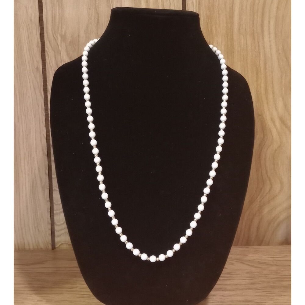 Vintage Monet White Gold Tone 26" Beaded Necklace